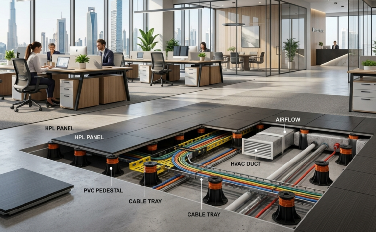 raised access flooring system in Dubai office