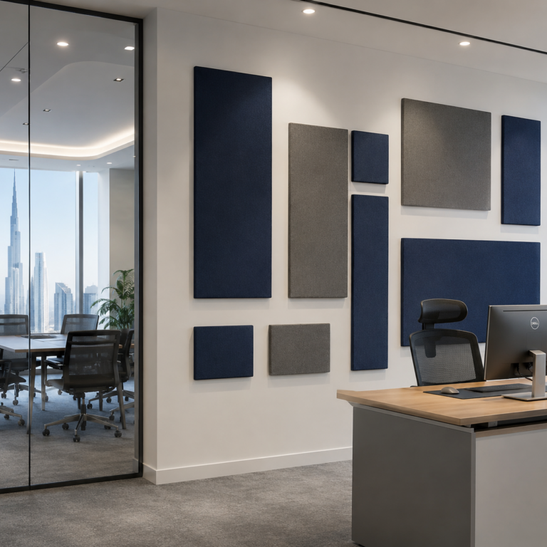 Best fabric acoustic panels installed in a modern Dubai office interior