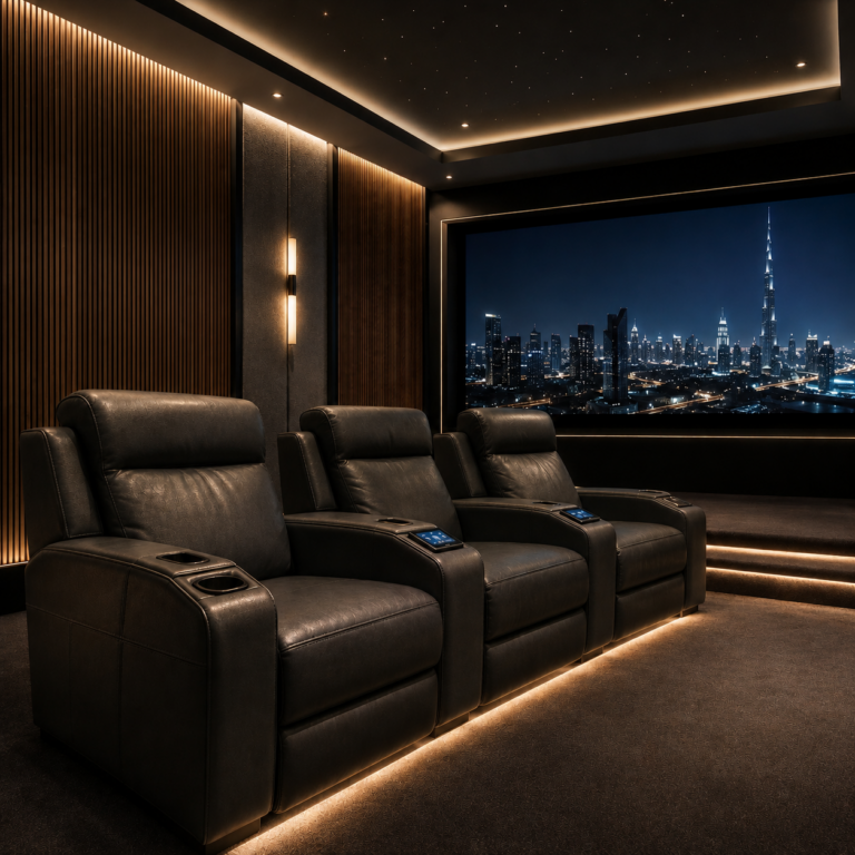 VIP recliner seating solutions in a luxury private cinema room in Dubai