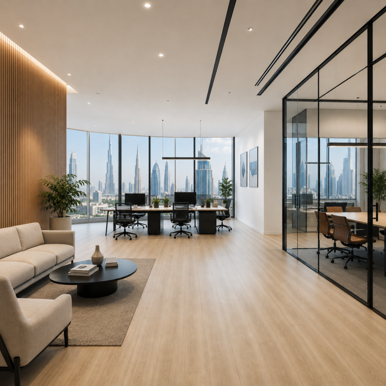 SPC vinyl flooring installed in modern Dubai office interior