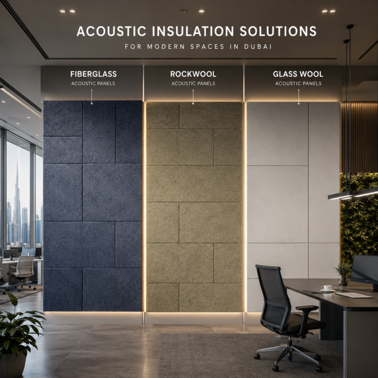 berglass vs rockwool vs glasswool acoustic panels comparison UAE interior